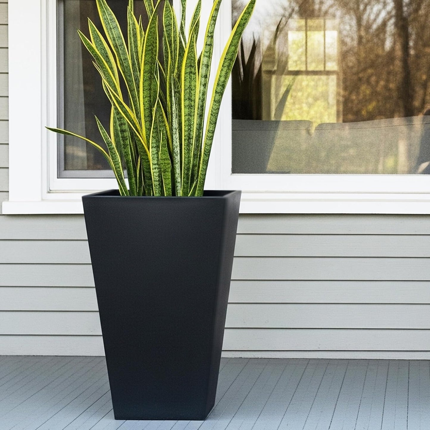 Worth Garden 20" Tall Planters Set of 2 – Large Black Tapered Plastic 