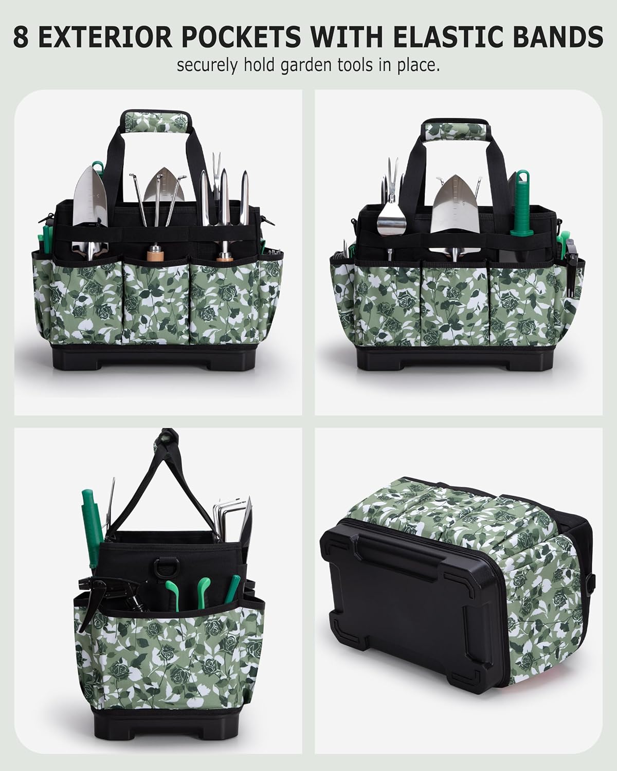 Garden Tool Bag with Hard Bottom, Garden Tote with Shoulder Strap and 
