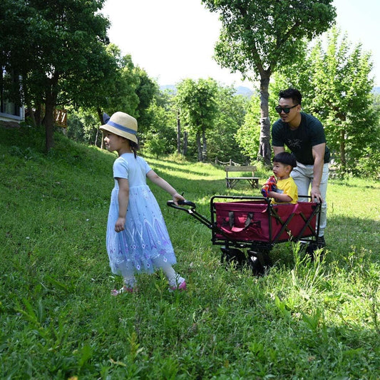 Folding Garden Trolley with Safety Belt Pull Wagon Hand Cart Foldable 