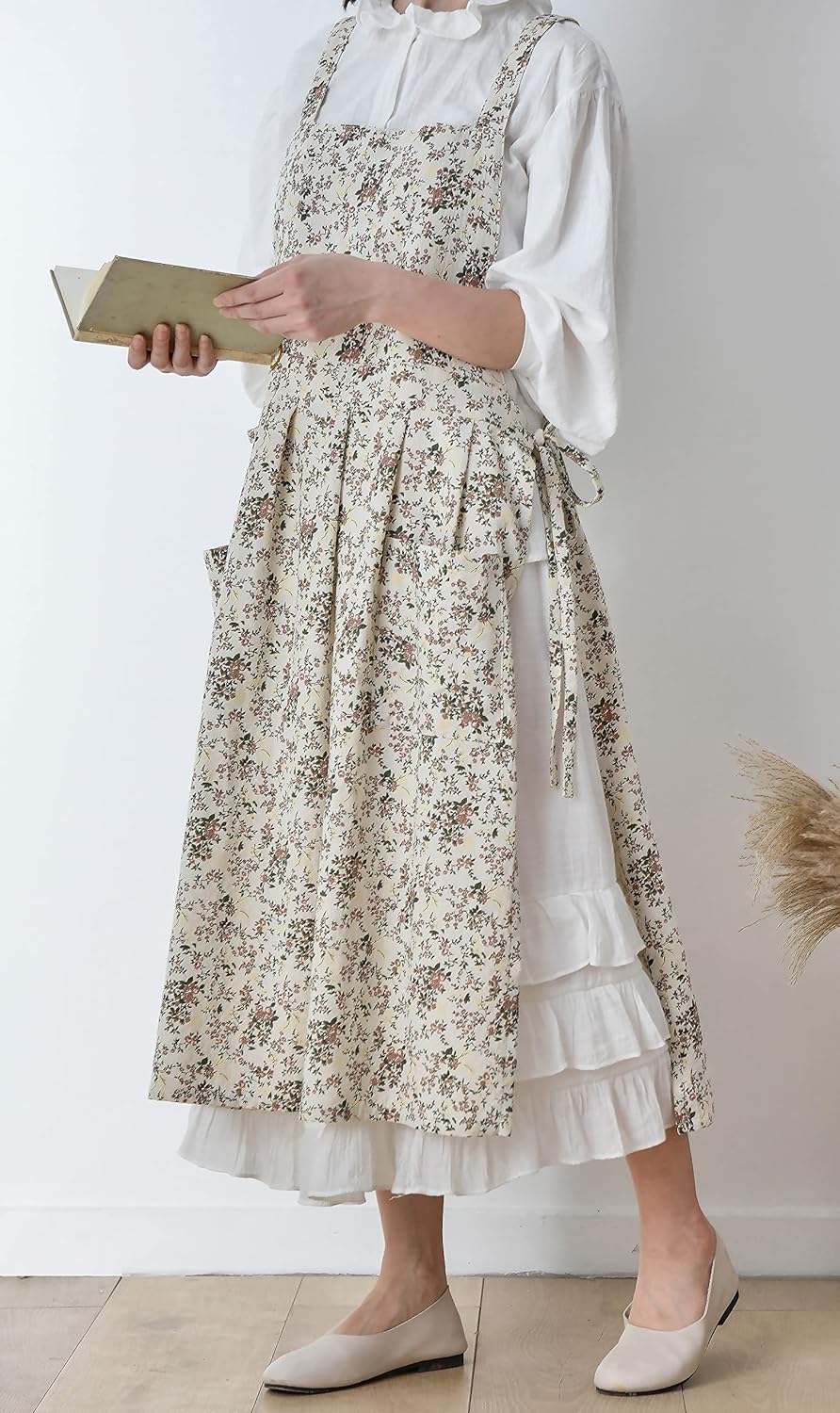 Floral Cotton Waterproof Adult Kitchen Apron Adjustable Cooking Baking