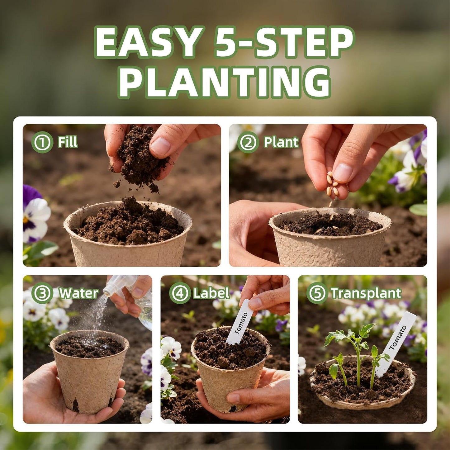 70Pcs Biodegradable 4” Peat Pots with 70Pcs Plant Labels, Biodegradabl
