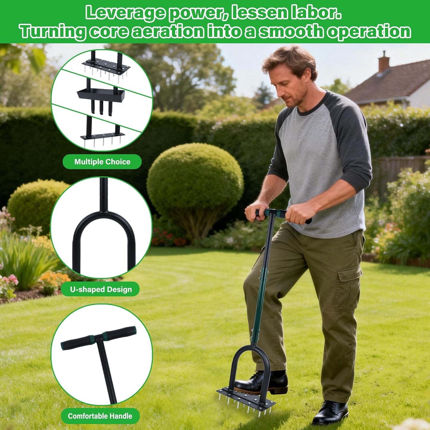 yofit 3-in-1 Manual Lawn Aerator Tool - Core & Spike Aerator with Chan