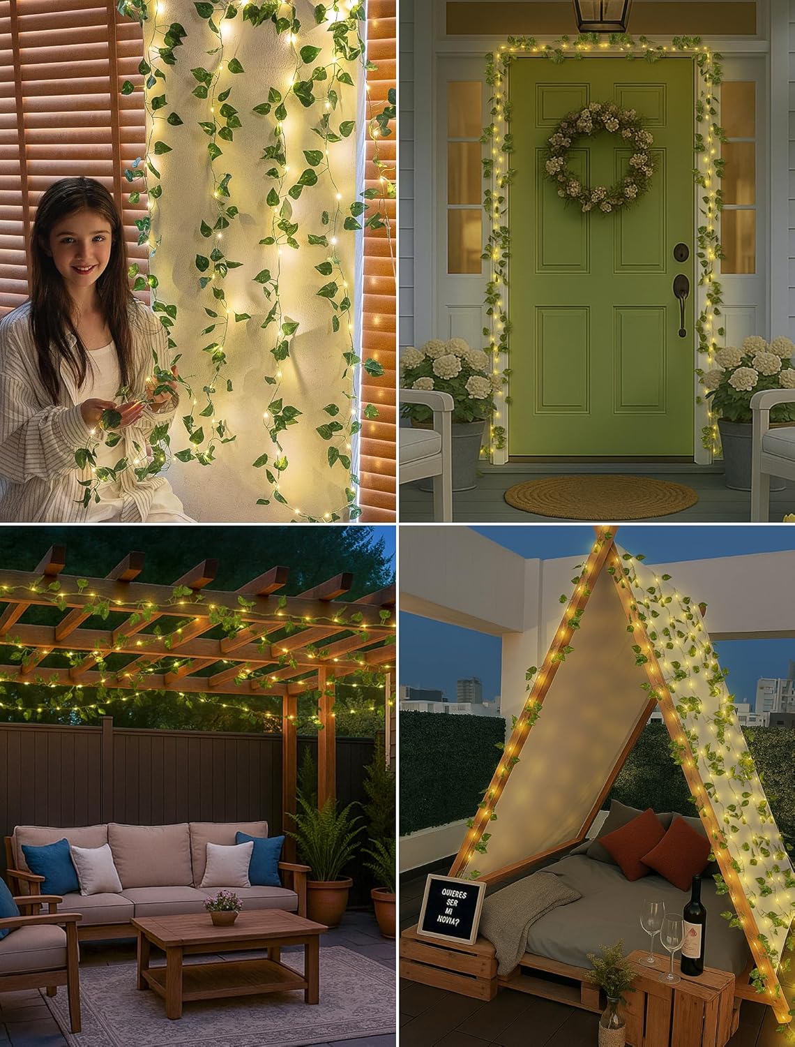 woohaha Solar Vine with Fairy Lights,23ft 73LED Ivy String Light for Christmas Decorations,Leaf Light for Bedroom, Room, Wall, Garden, Party, Wedding Decor (Warm White)