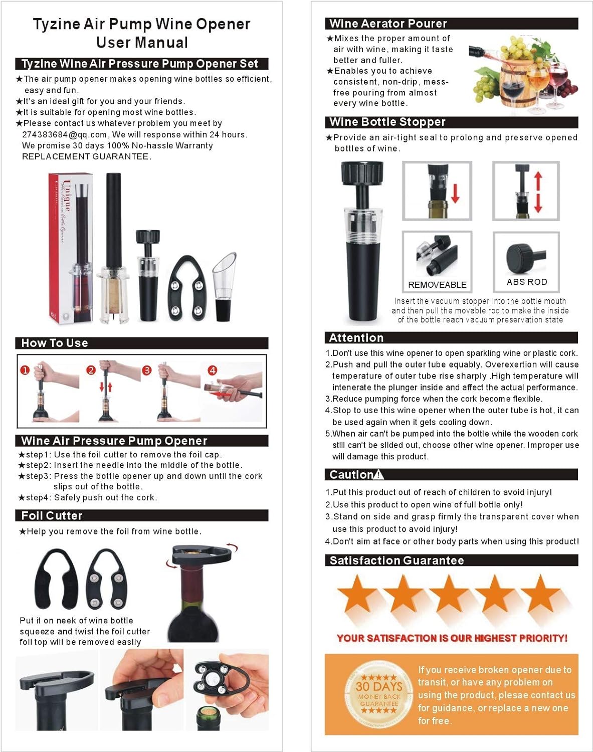 Air Pressure Pump Bottle Opener With Foil Cutter,Aerator Pourer,Vacuum