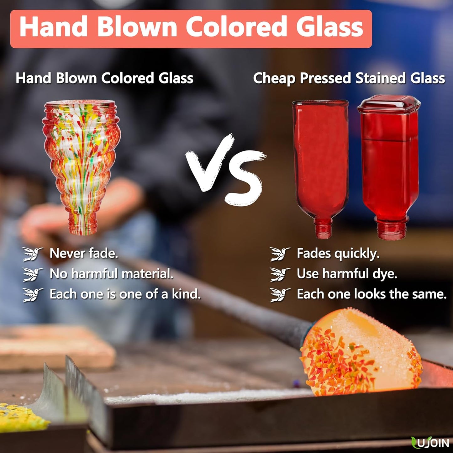 Solar Hummingbird Feeder for Outdoors Hanging, Lighted Hand Blown Glass with 9 Modes RGB Lights, 28 fl.oz, Leak Proof & Rustproof, Metal Cover with 5 Feeding Ports, Spiral Shaped, Red