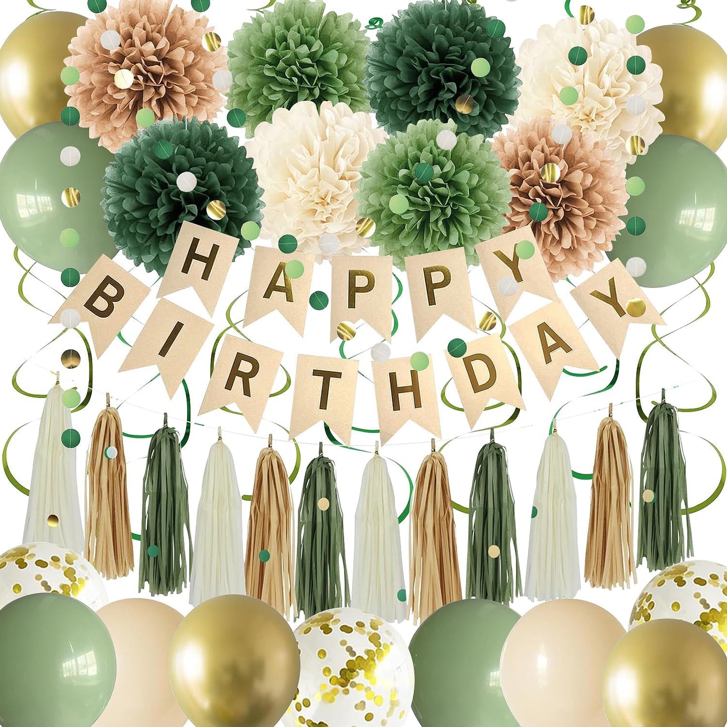 Green Birthday Party Decorations for Women Girls with Happy Birthday B