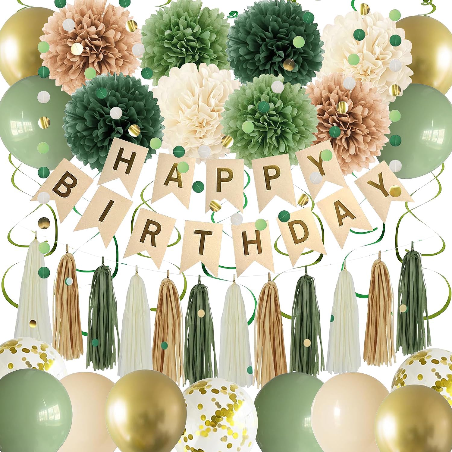 Green Birthday Party Decorations for Women Girls with Happy Birthday B