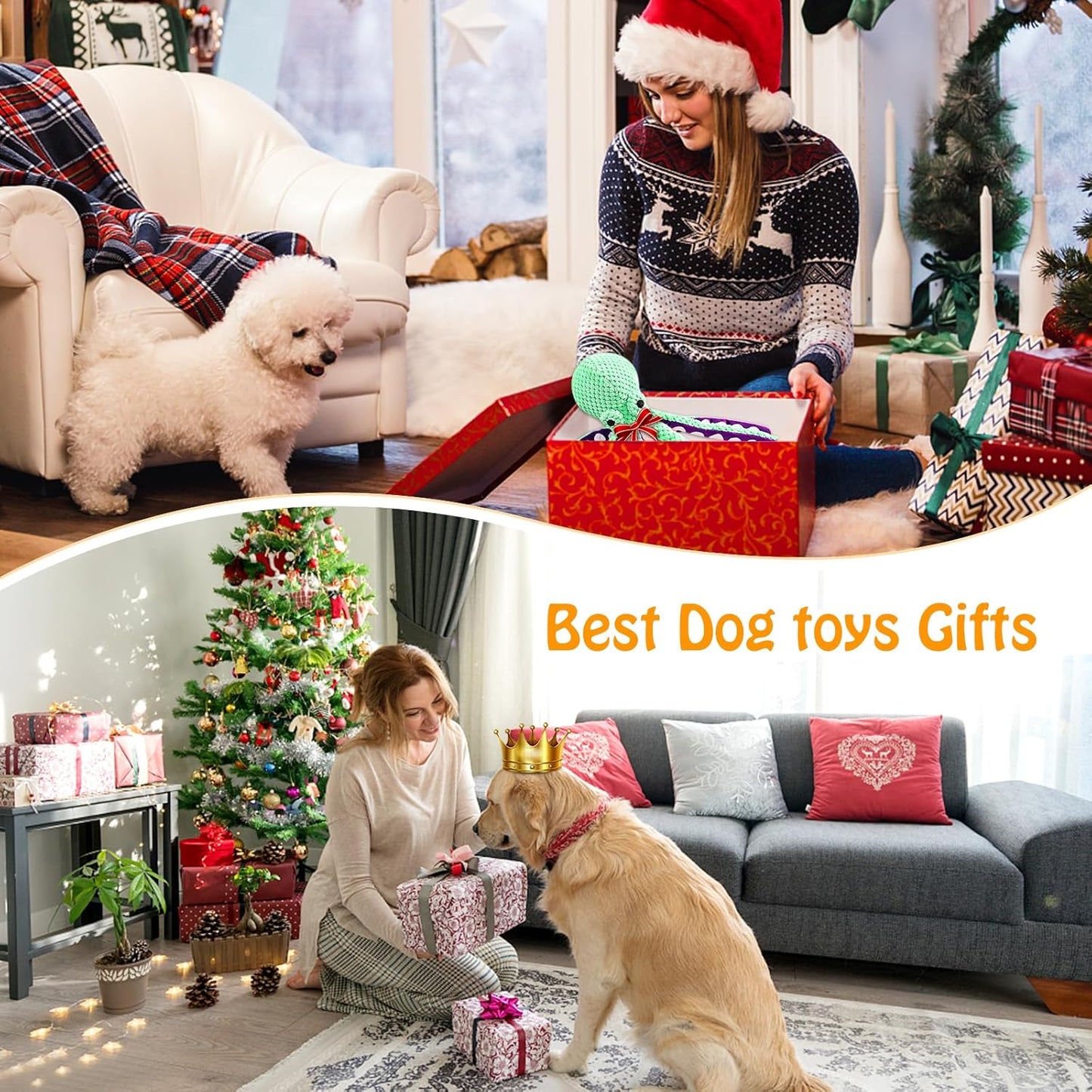 Large Squeaky Dog Toys- Plush Dog Toys with Soft Fabric for Small, Med