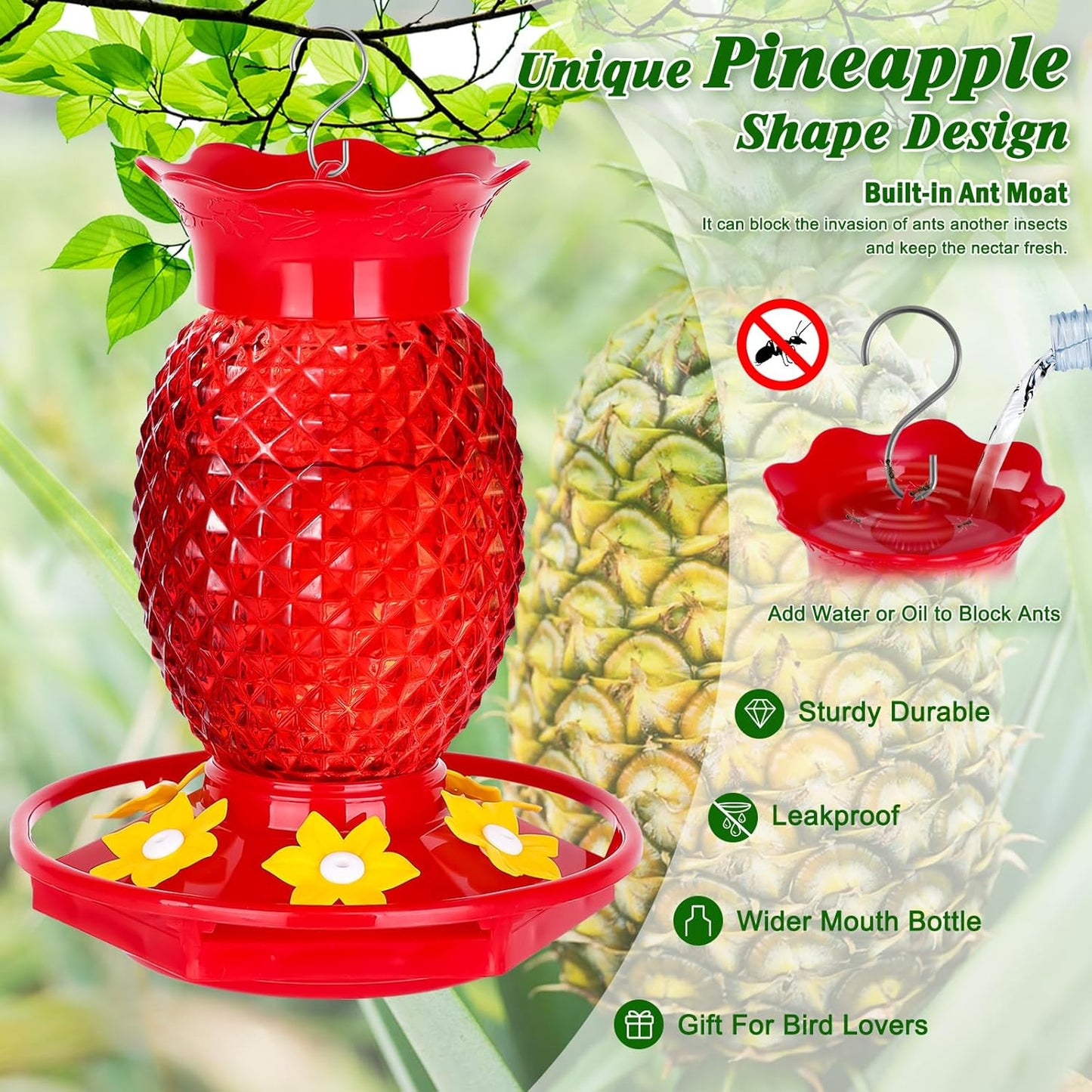 Glass Hummingbird Feeders for Outdoors Hanging Ant and Bee Proof 16OZ 