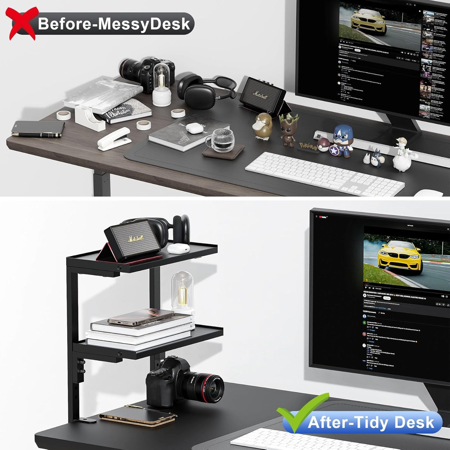 Spacrea clamp on Desk Shelf, 2 Tier Office Desk Shelves Organizer, Woo