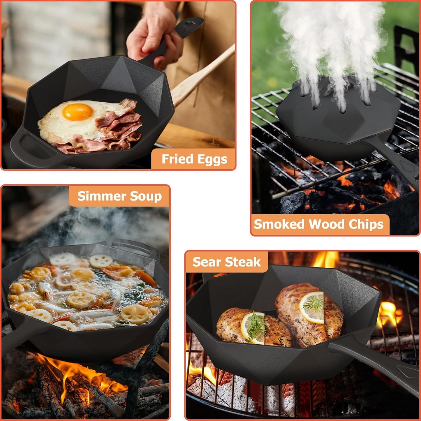 Cast Iron Skillet with Lid Pre-seasoned Cast Iron Pans, Smoker Box for