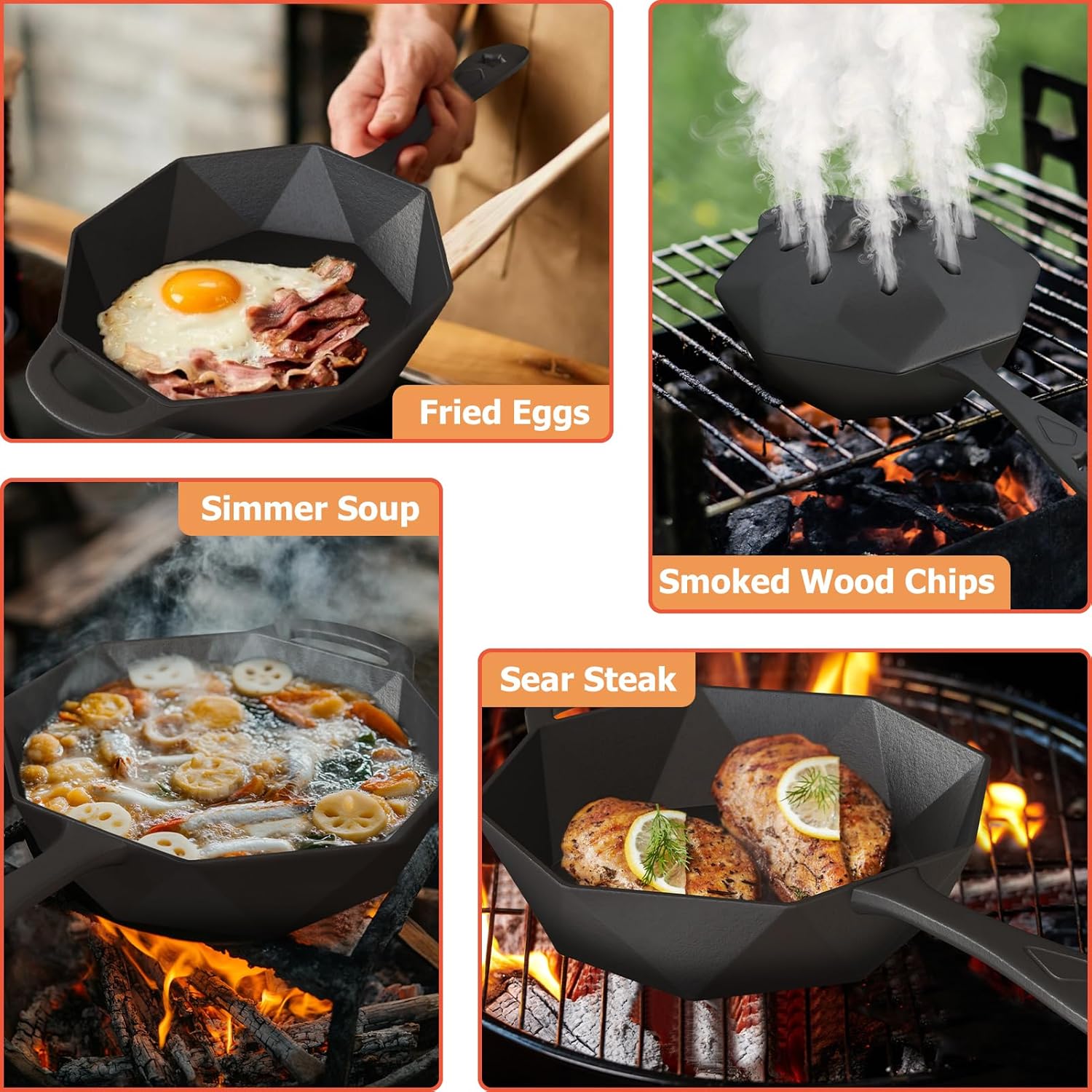 Cast Iron Skillet with Lid Pre-seasoned Cast Iron Pans, Smoker Box for