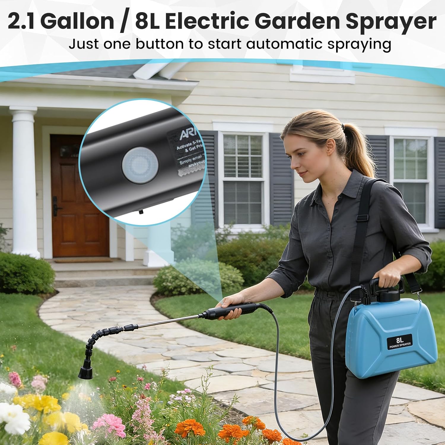 Battery Powered Sprayer 2 Gallon - Pump Sprayer Electric Garden Spray 