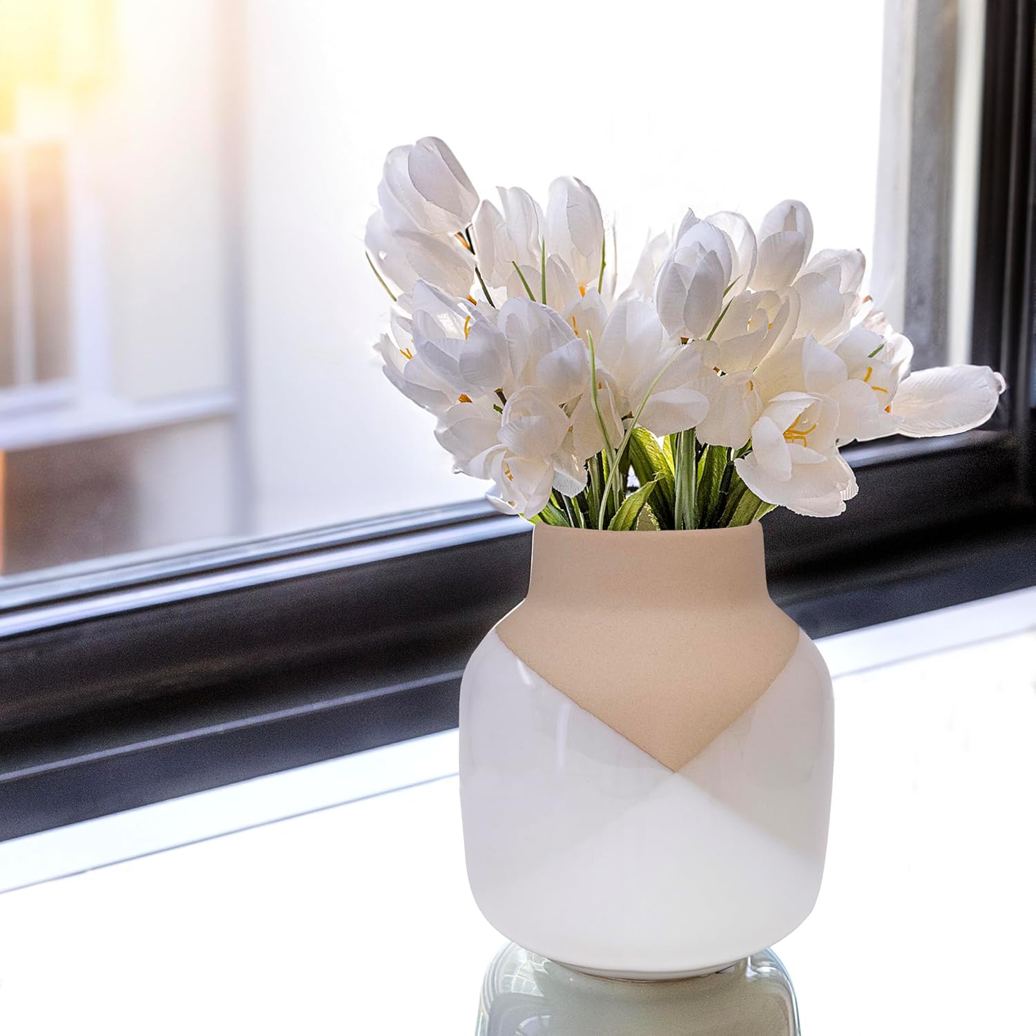 Home Round Oval Flower Vase Pot Modern Flat Navy Indoor & Outdoor Cera