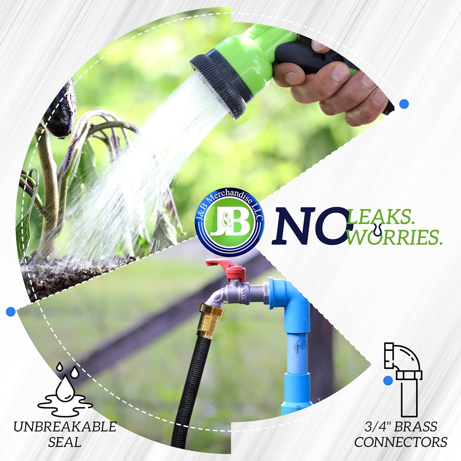 J&B XpandaHose 100ft Expandable Garden Hose – Ultra-Strong 3750D, 4-La