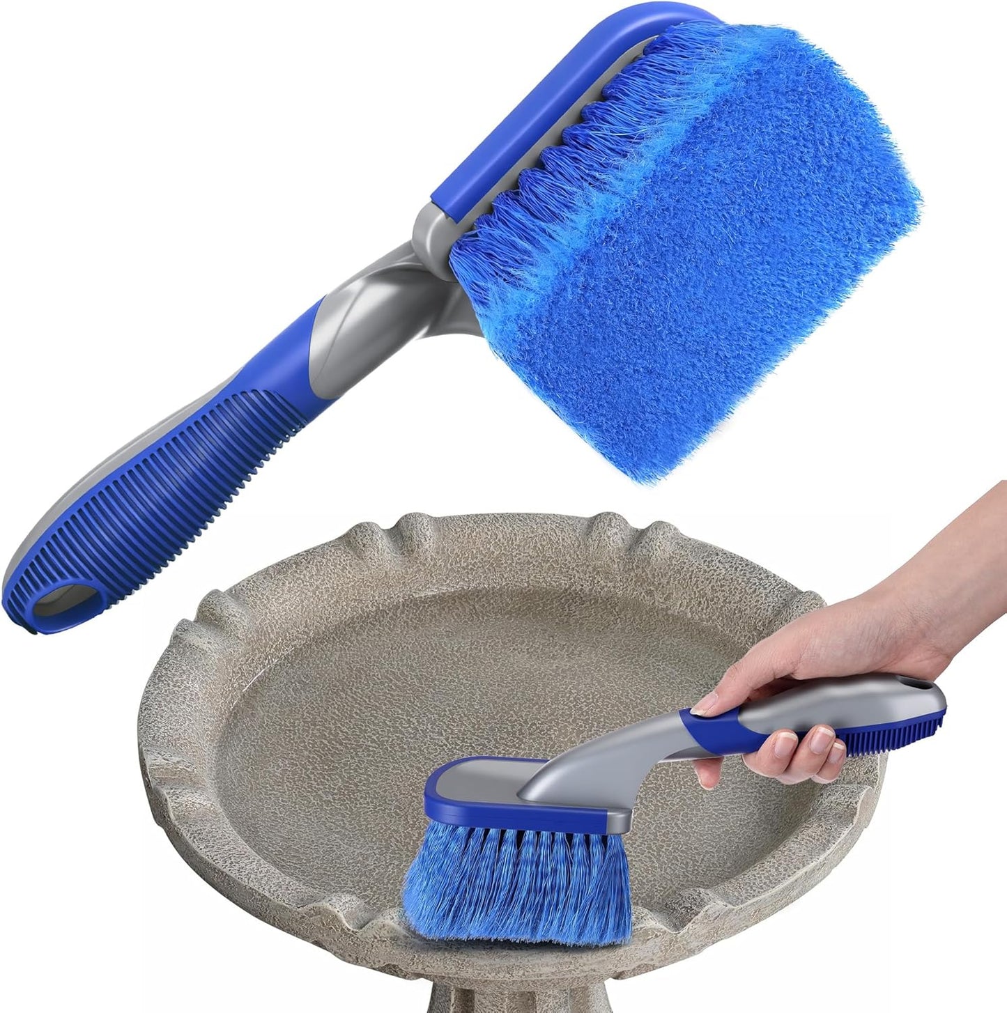 Bird Bath Cleaner, Hummingbird Feeder Cleaning Brushes, Non Scratch Scrub Brush with Large Ergonomic Handle and PVC Bristles for Bird Feeder, Bath Accessories, Fountain, Concrete Outdoor Cleaning