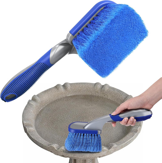 Bird Bath Cleaner, Hummingbird Feeder Cleaning Brushes, Non Scratch Scrub Brush with Large Ergonomic Handle and PVC Bristles for Bird Feeder, Bath Accessories, Fountain, Concrete Outdoor Cleaning