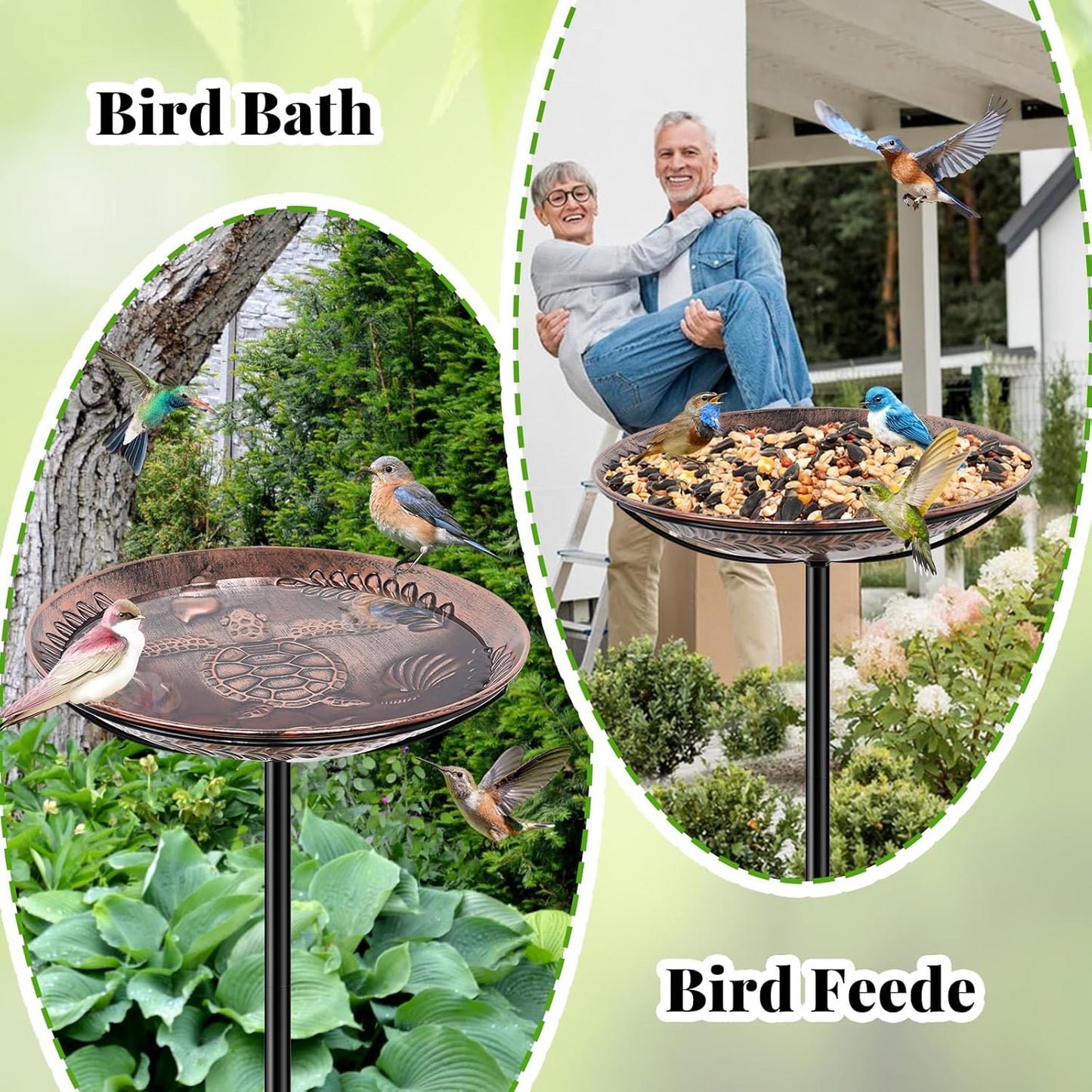40 Inch Metal Bird Bath for Outside, Detachable Birdbath & Birdfeeder 