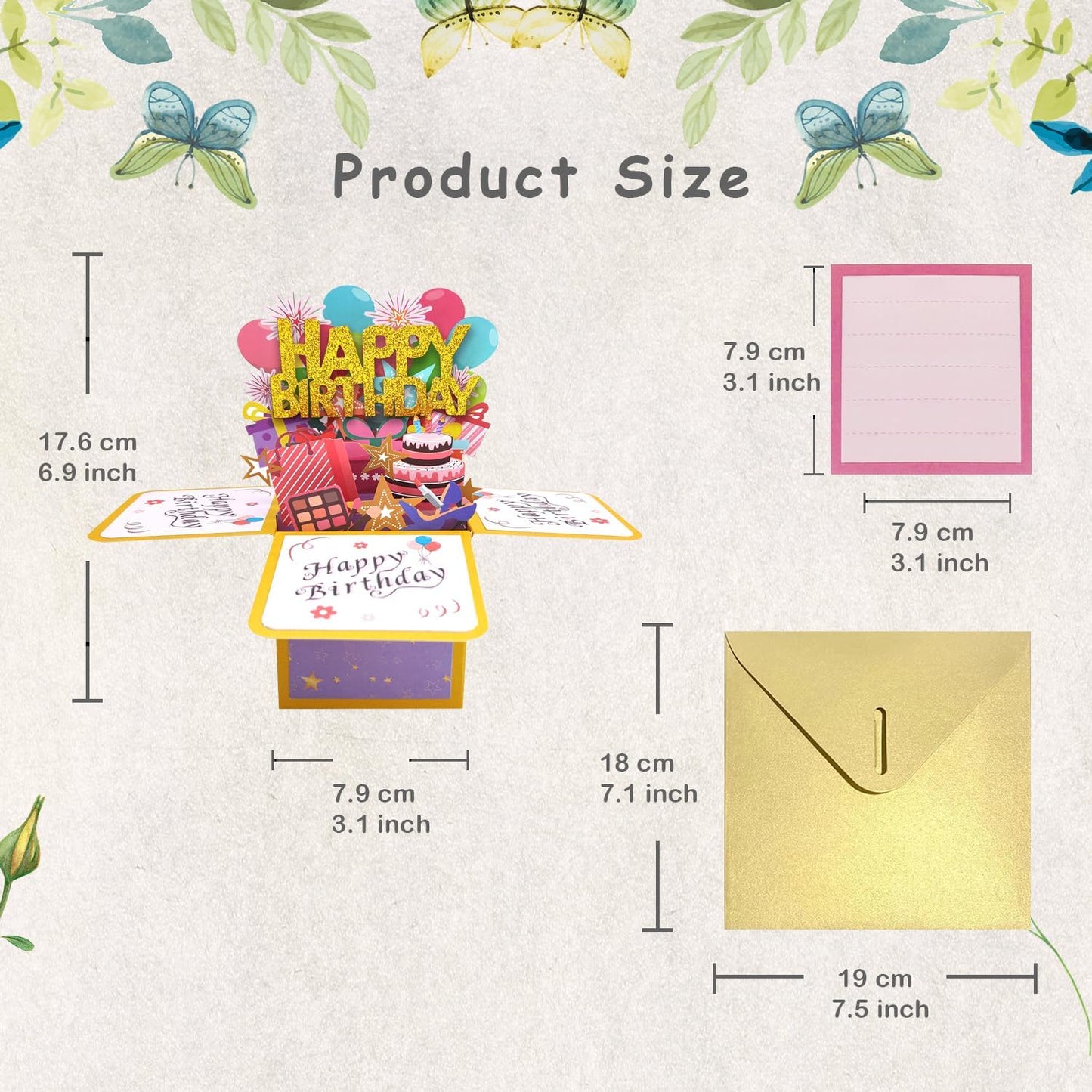 Funny Happy Birthday Pop Up Card, Sweet 3D Birthday Gift Box for Adults and Kids with Envelopes, Unique Handmade Foldable Celebration Cards for Daughter, Son, Mom, Dad, Friend