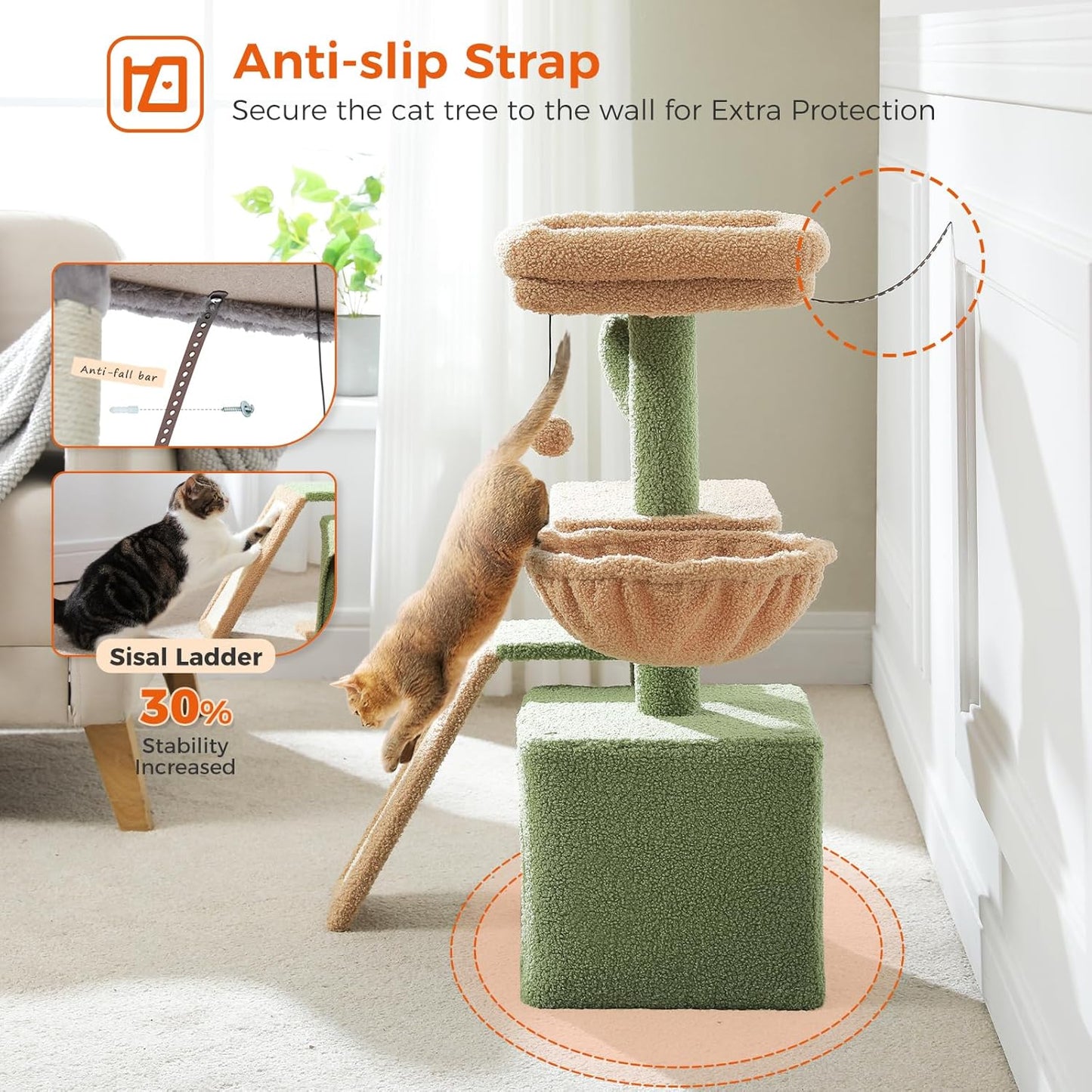 PETEPELA Cactus Cat Tree for Indoor Cats, 32'' Small Cat Tower Cat Con