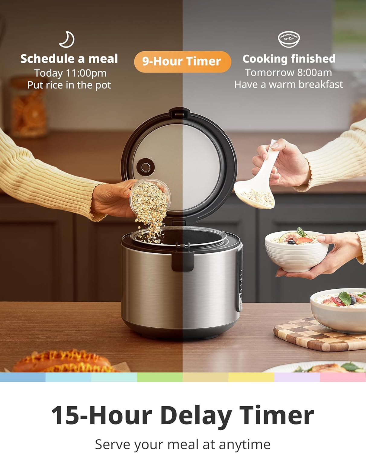 COMFEE' Compact Rice Cooker, 6-in-1 Stainless Steel Multi Cooker, Slow Cooker, Steamer, Saute, and Warmer, 2 QT, 8 Cups Cooked(4 Cups Uncooked), Brown Rice, Quinoa and Oatmeal, 6 One-Touch Programs, Corded Electric