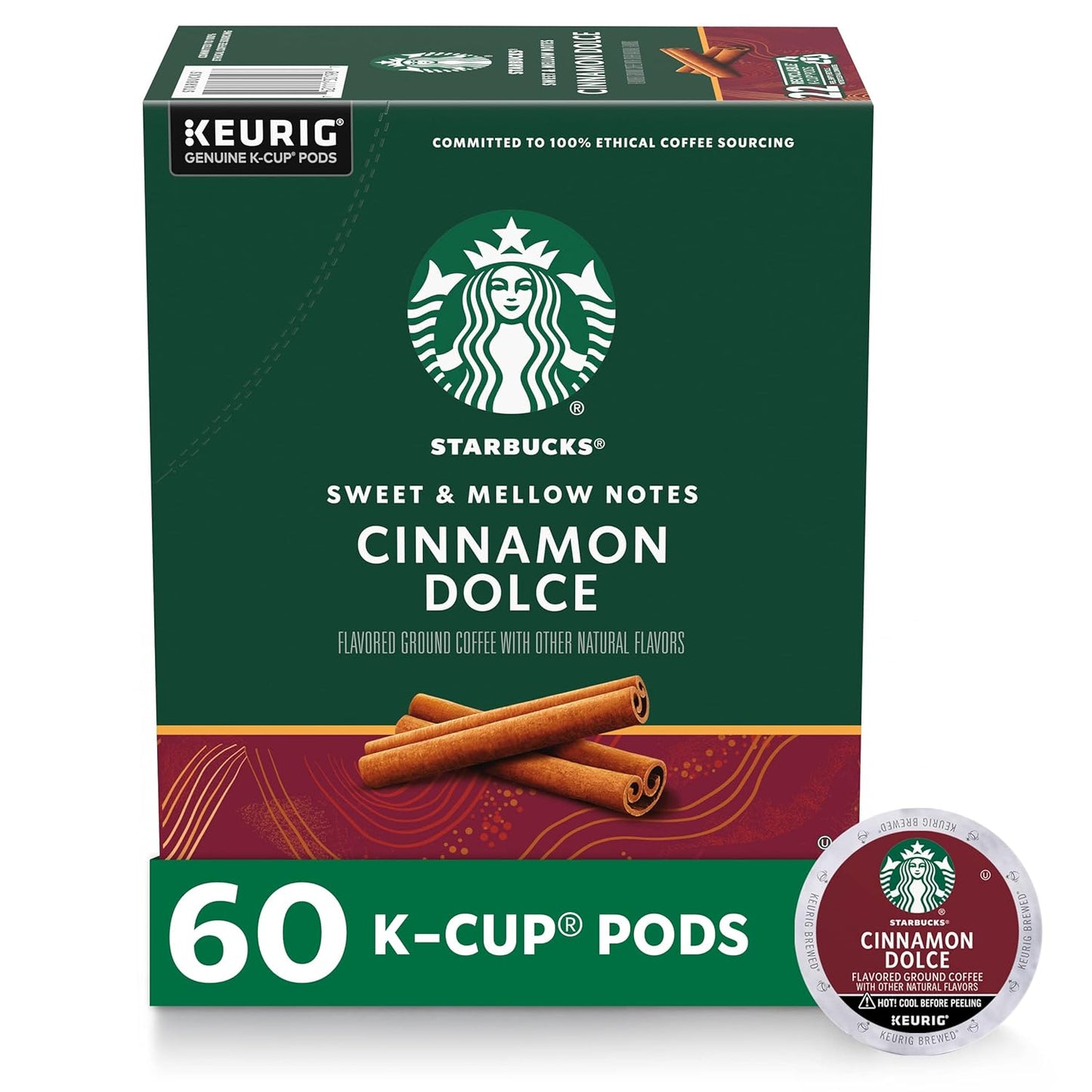 Starbucks K-Cup Coffee Pods, Flavored Hot or Iced Coffee, Cinnamon Dolce, 60 Keurig Pods