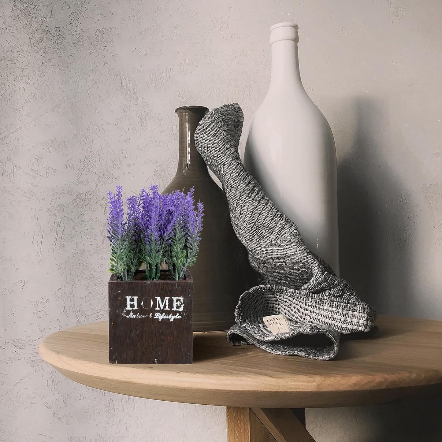 PRETYZOOM Artificial Lavender Pot with Wooden Planter, Simulation Potted Bonsai, Purple Faux Flower Decoration for Home, Kitchen, Bathroom, Farmhouse Style Desktop Ornament