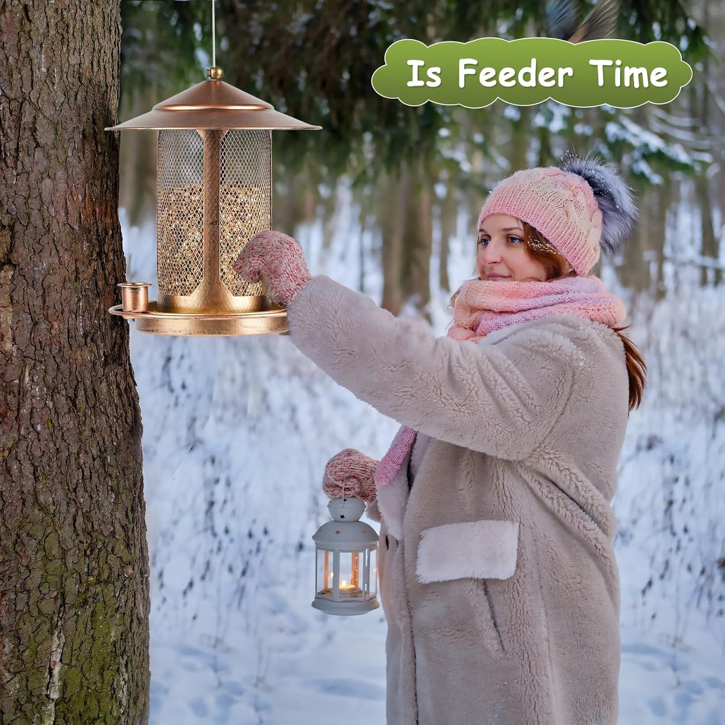 Bird Feeder, Heavy Duty Bird Feeders for Outdoors, Metal Iron Mesh Squirrel Proof with 3 Extra Feeding Ports,4LB Large Capacity Wild Birdfeeder for Outside Hanging Garden Yard Backyard