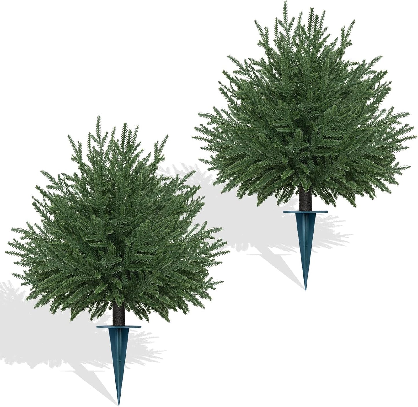 24" Artificial Topiary Trees with Ground Spike, Set of 2 Real Touch Norfolk Pine Topiary, UV Resistant Shrubs Plants Fake Cedar Tree Bushes for Outdoor Front Porch Garden Décor