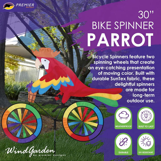 Bike Spinner Parrot 30" – Tropical Bird Design, Weather-Resistant Outd