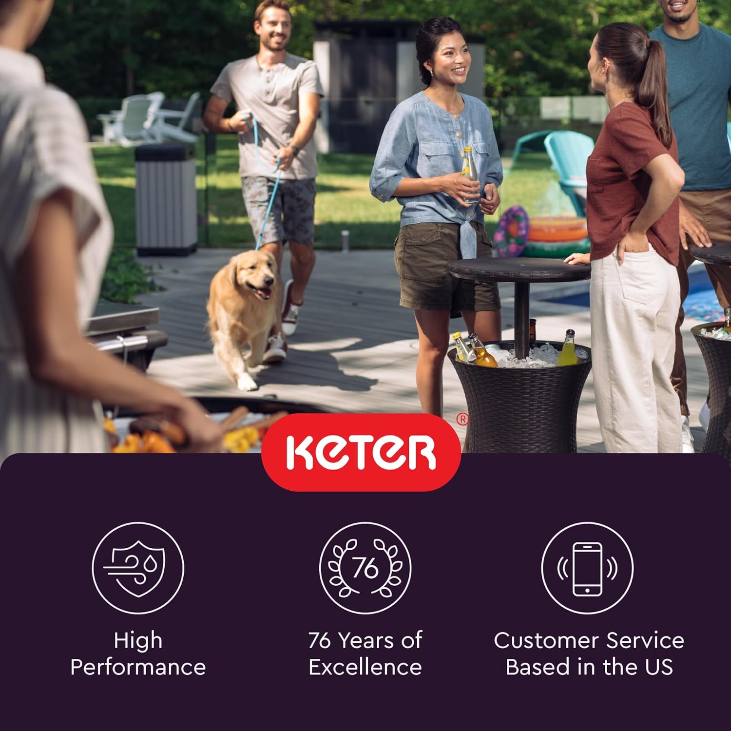 Keter Pacific Cool Bar Outdoor Patio Furniture and Hot Tub Side Table 
