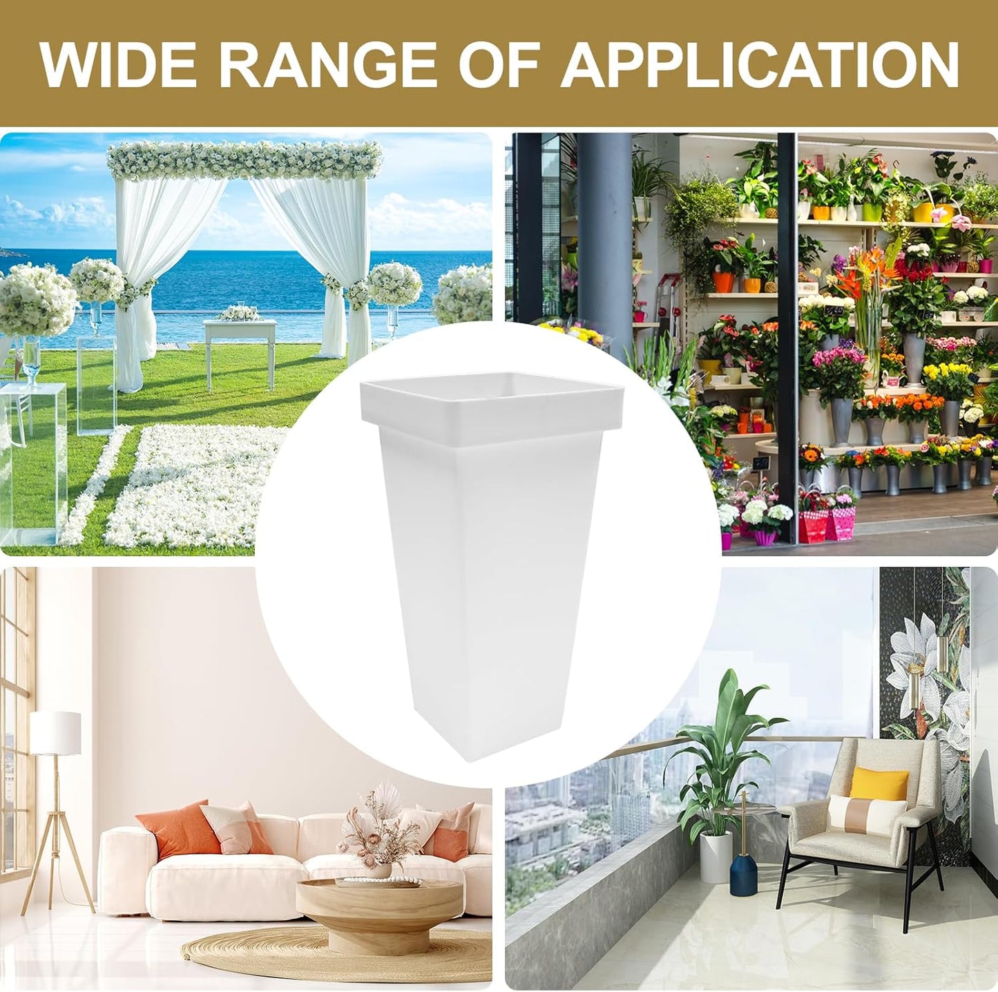 Homegroove 12 Pcs Plastic Flower Buckets, 13.4 Inch Square Floral Display Stand, Tall Vase for Cut Flowers, Indoor/Outdoor Home Wedding Bar Supplies