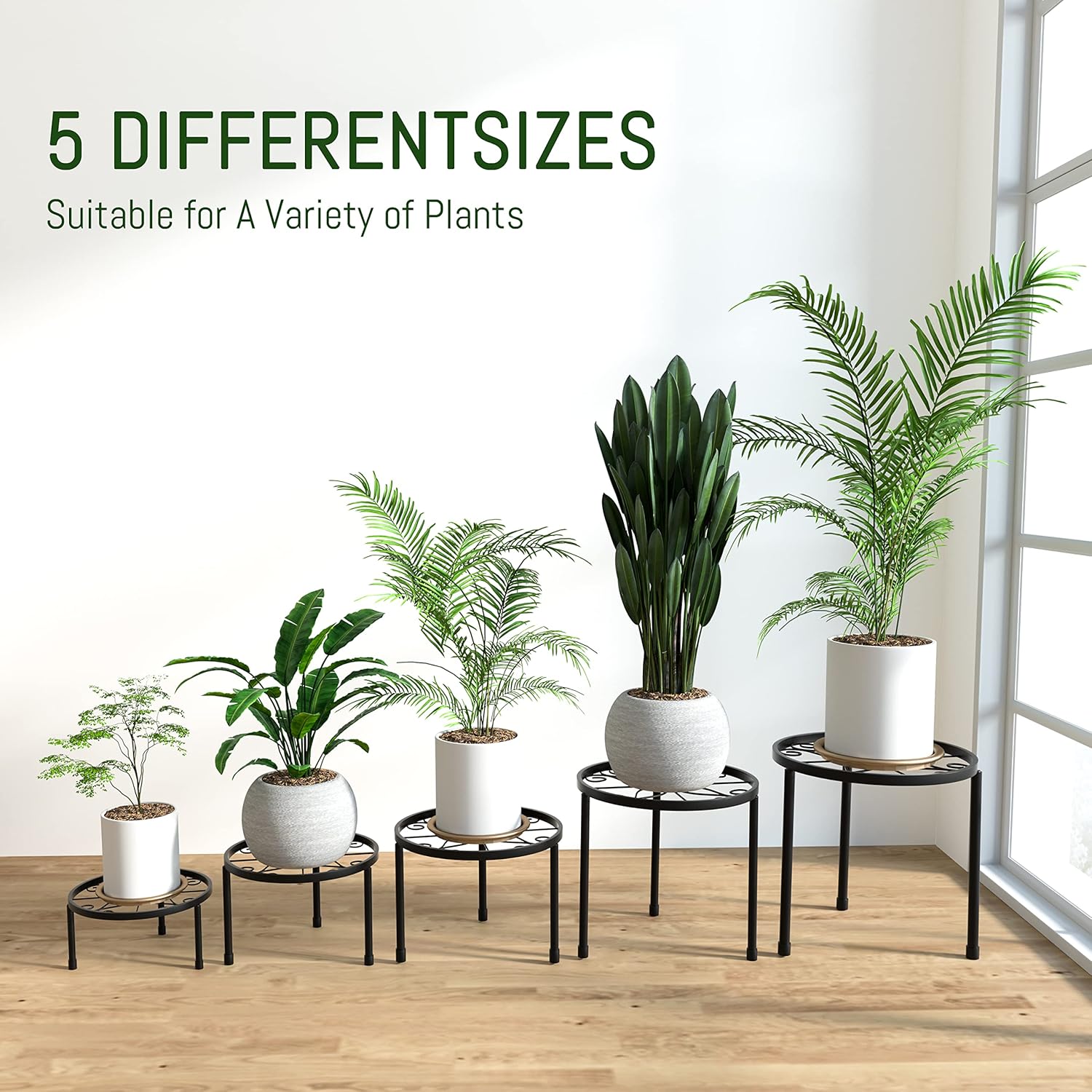 5-Pack Decent Metal Plant Stands, Heavy Duty Flower Pot Stands for Mul