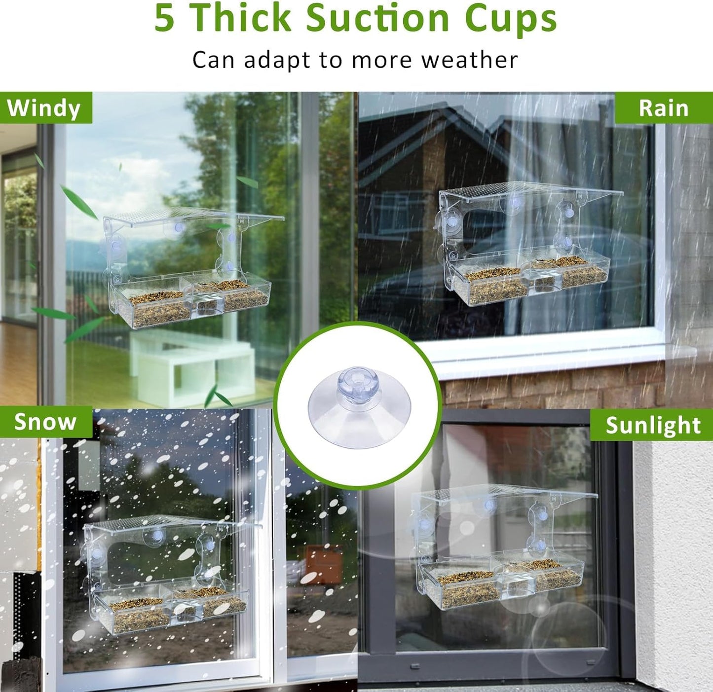 Clear Window Bird Feeder with 5 Extra Strong Suction Cups, Acrylic Wildlife Seed Feeder， as an Outdoor Transparent Bird Watching Gift, Easy-to-Clean, Garden Decor，Middle Size