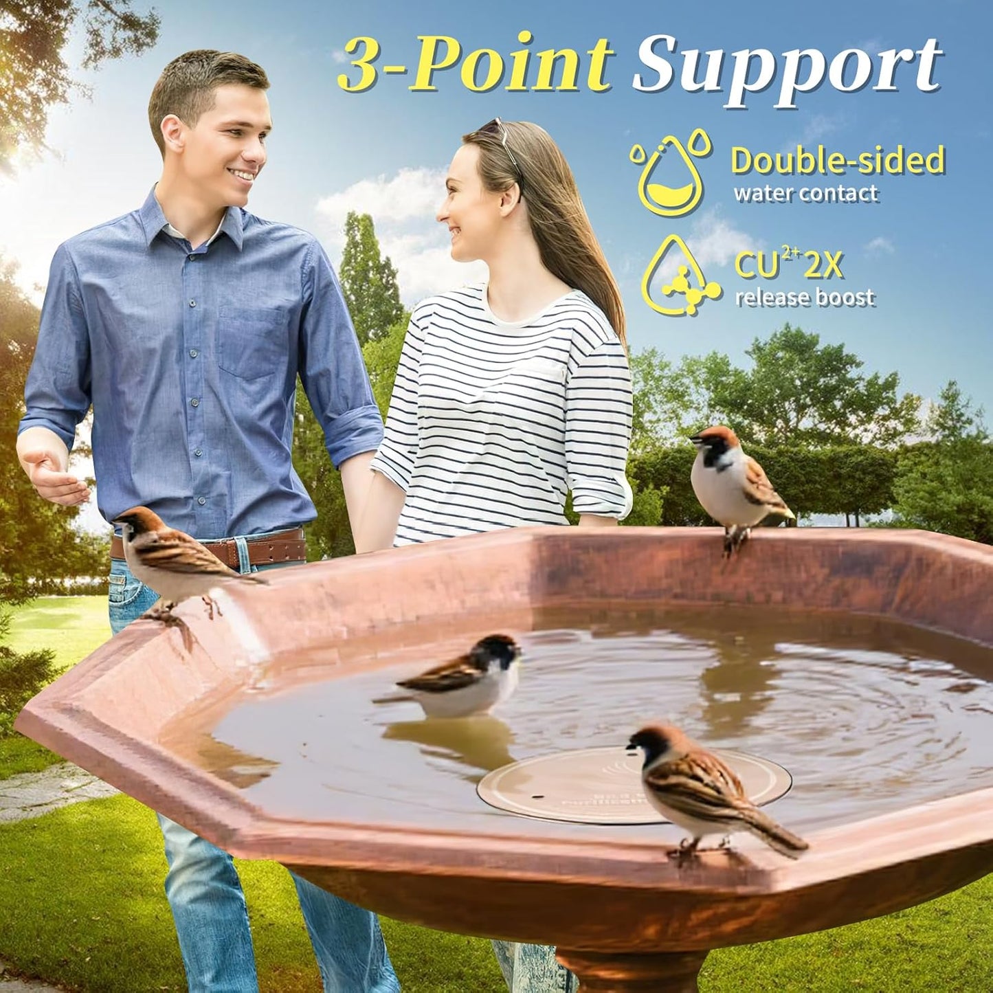 99.99% Pure Copper Cleaning Tray, 0.6mm 2-Piece Birdbath Copper Tray, equipped with a three-point support to ensure physically safe cleaning of water, for year-round use, outdoor birdbaths and bowls