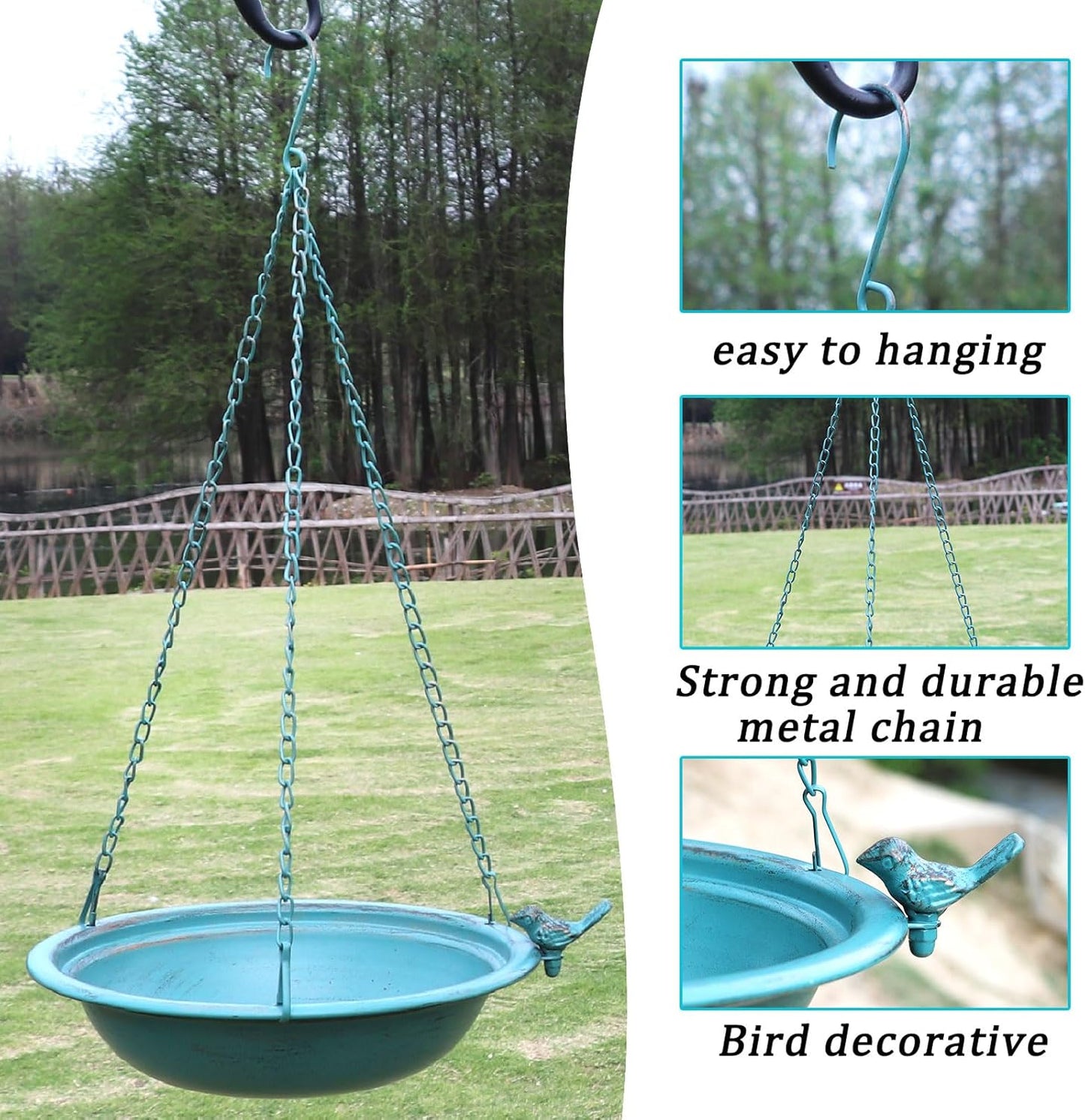 1pcs Hanging Bird Baths for Outdoors, Metal Hanging Bird Feeder, Garden, Yard, Patio Decor (1, Blue)