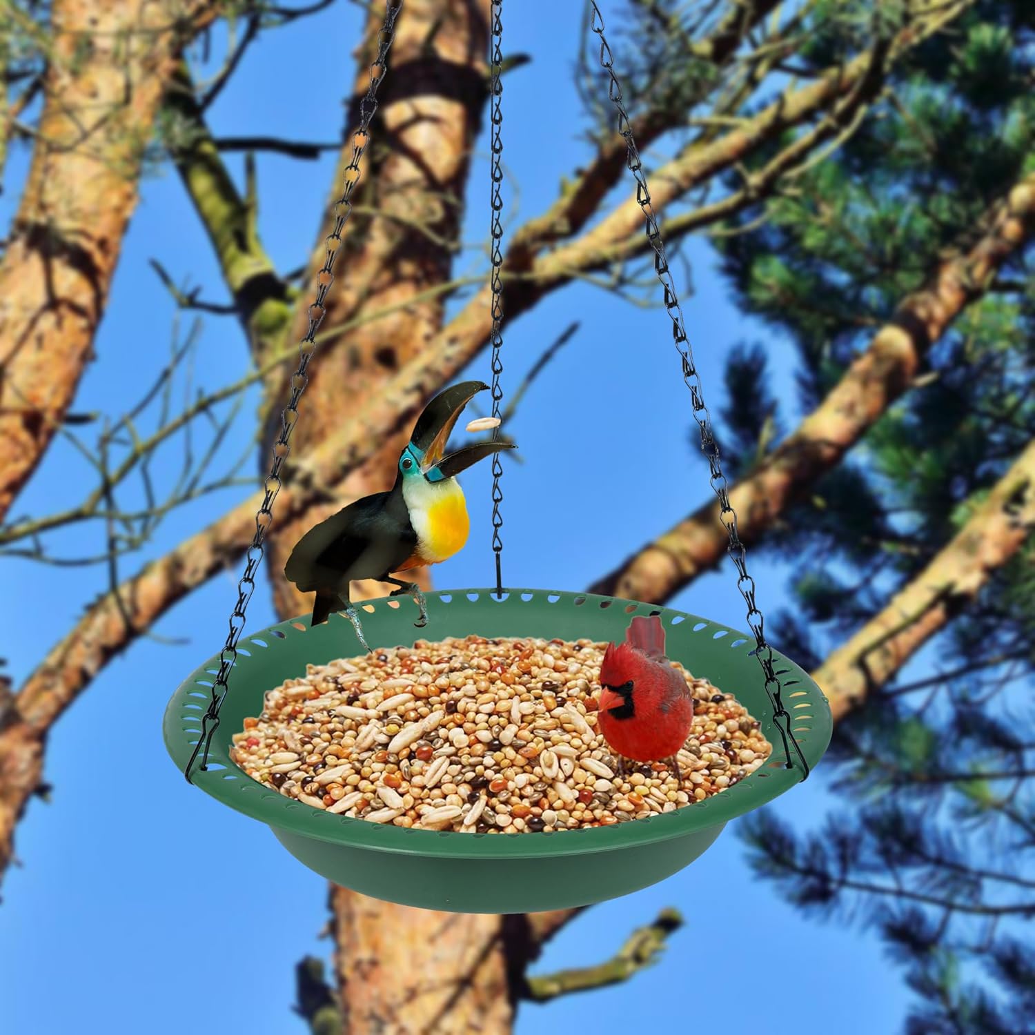 Hanging Bird Feeder Tray with Drainage Holes for Outside Fit Most Seed
