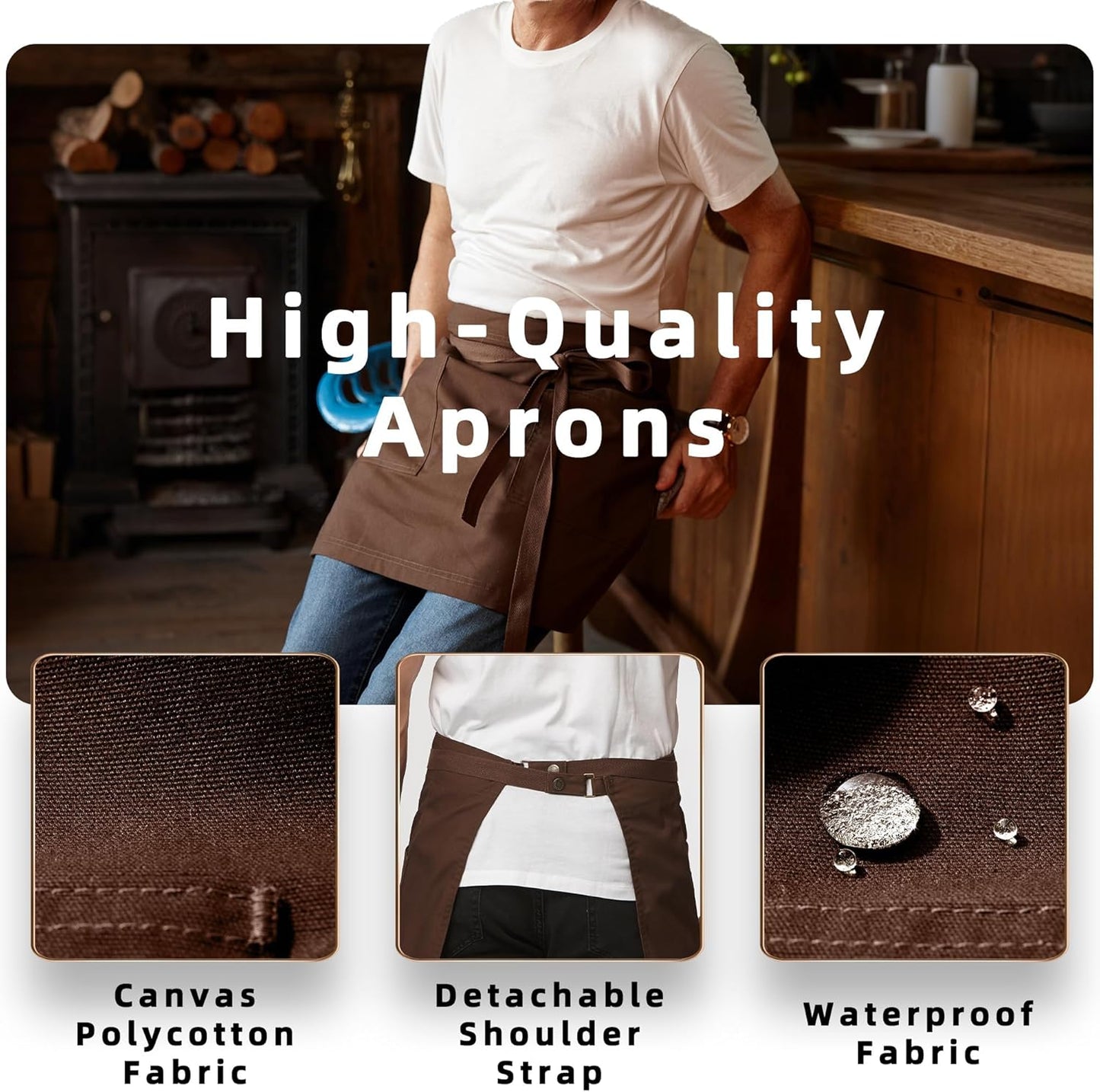 Unisex Half Bistro Apron Server Apron with Pockets Waterproof 4251BY