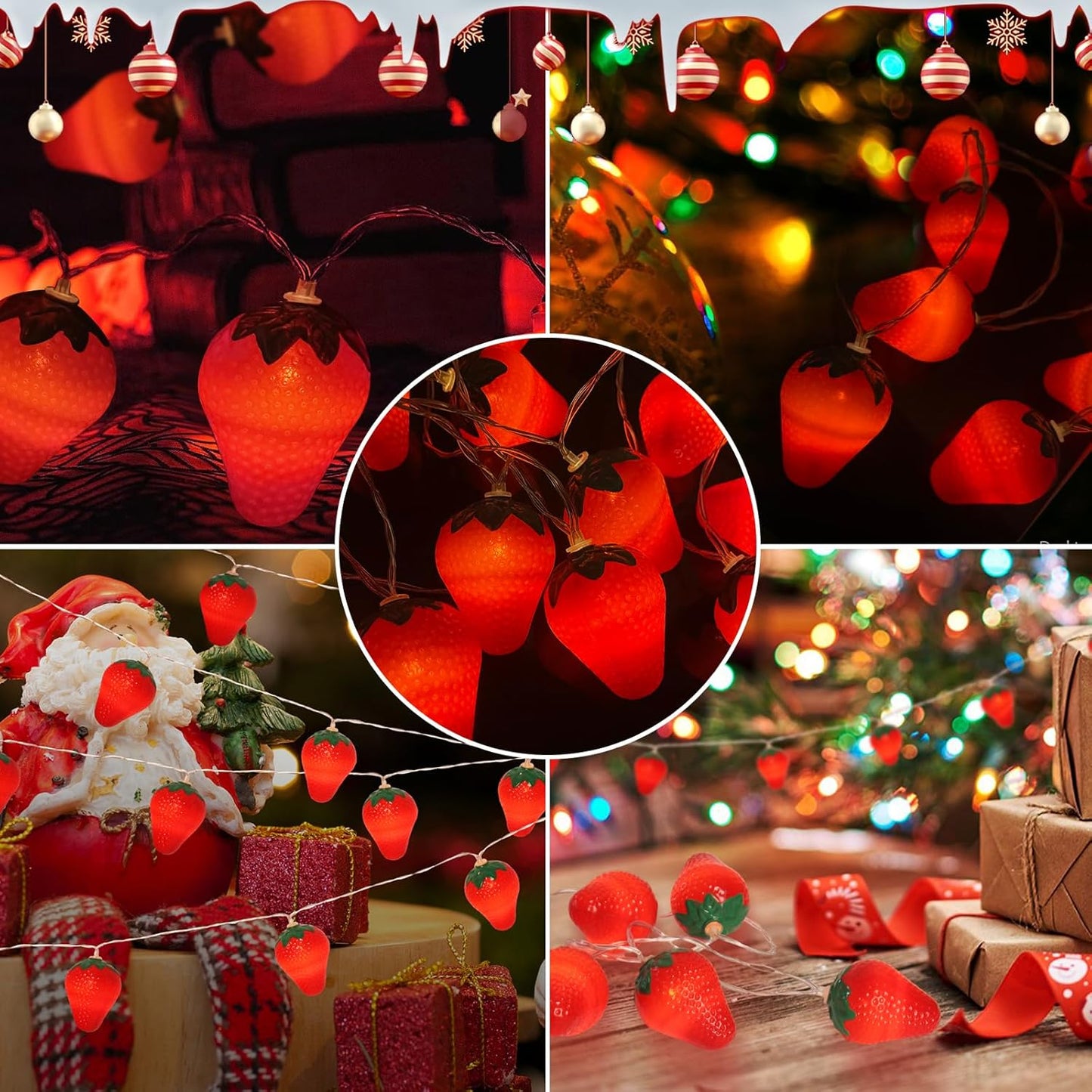 3M 20LED Fruit Strawberry String Lights Battery Powered Indoor Outdoor Lighting Lamp for Wedding Home Birthday Garden Yard Patio Party Christmas Tree Cute Decorations