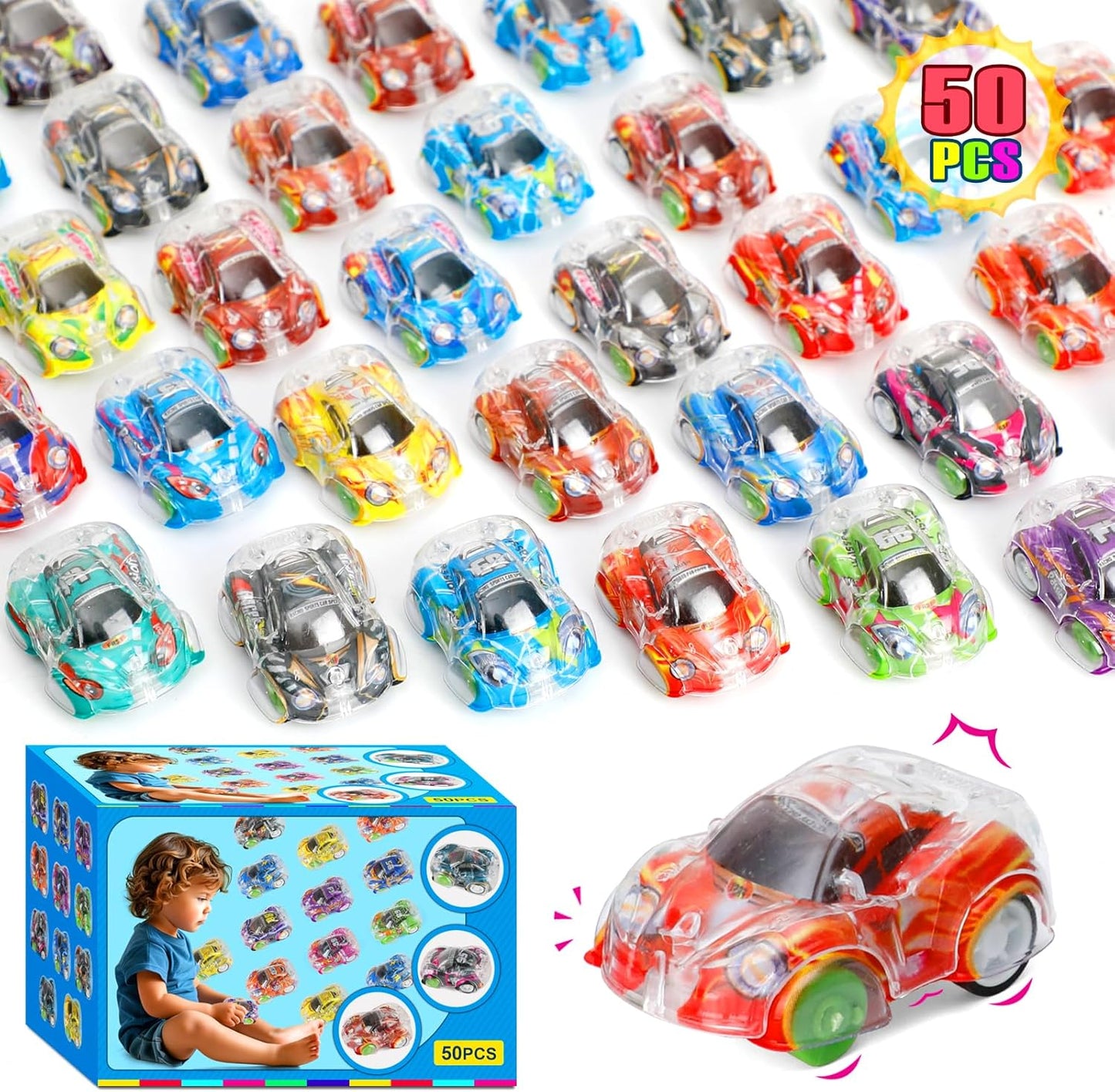 Worgree 50 Pcs Mini Pull Back Cars, Small Race Car Toys Bulk Party Fav