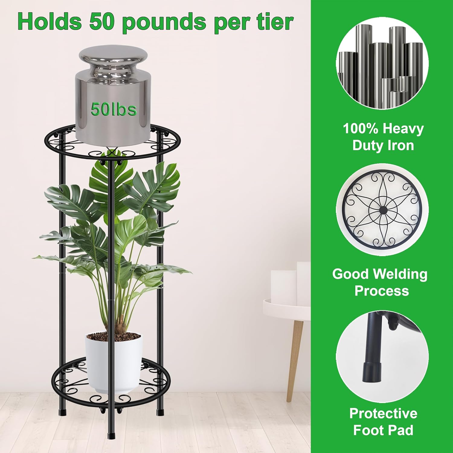 CASIMR Plant Stand Indoor Outdoor, Metal Rustproof Flower Shelf 2 Tier