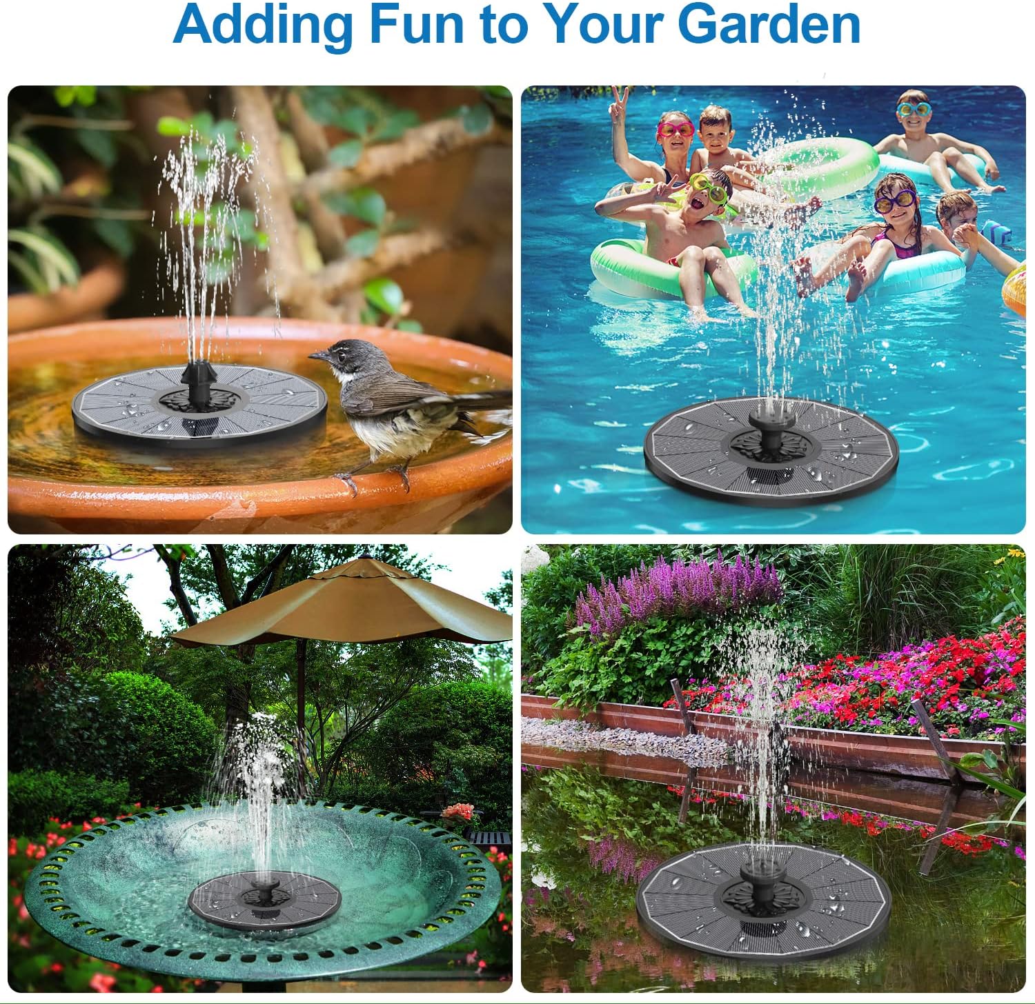 3.5W Solar Fountain with 2000mAh Battery - Work On Cloudy Days - Upgra