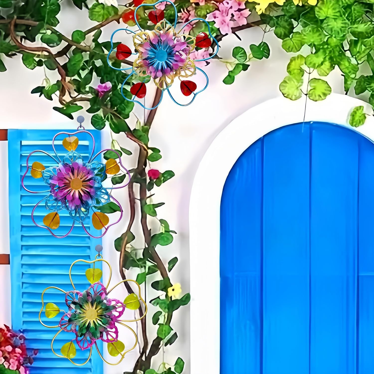 3PCS Metal Flower Wall Decor, 5.5" Colorful Metal Floral Wall Art Deco