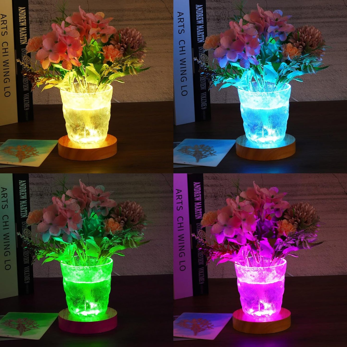 PATIKIL 3.2 Inch Wooden LED Light Base, 2pcs Wood Light Display Base Stand Lighting with Switch for 3D Crystal Glass Aroma Stone Art, Colorful Light