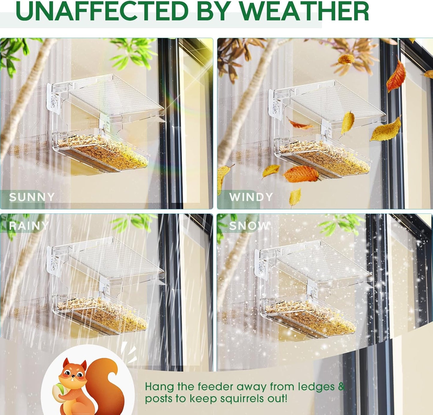 Window Bird Feeder for Outdoors, Clear Birds Feeders Window Mounted with Self-Adhesive Hooks, Outside Wild Bird Watching for Hummingbird,Finch in Garden, Yard, Elderly Kids Viewing