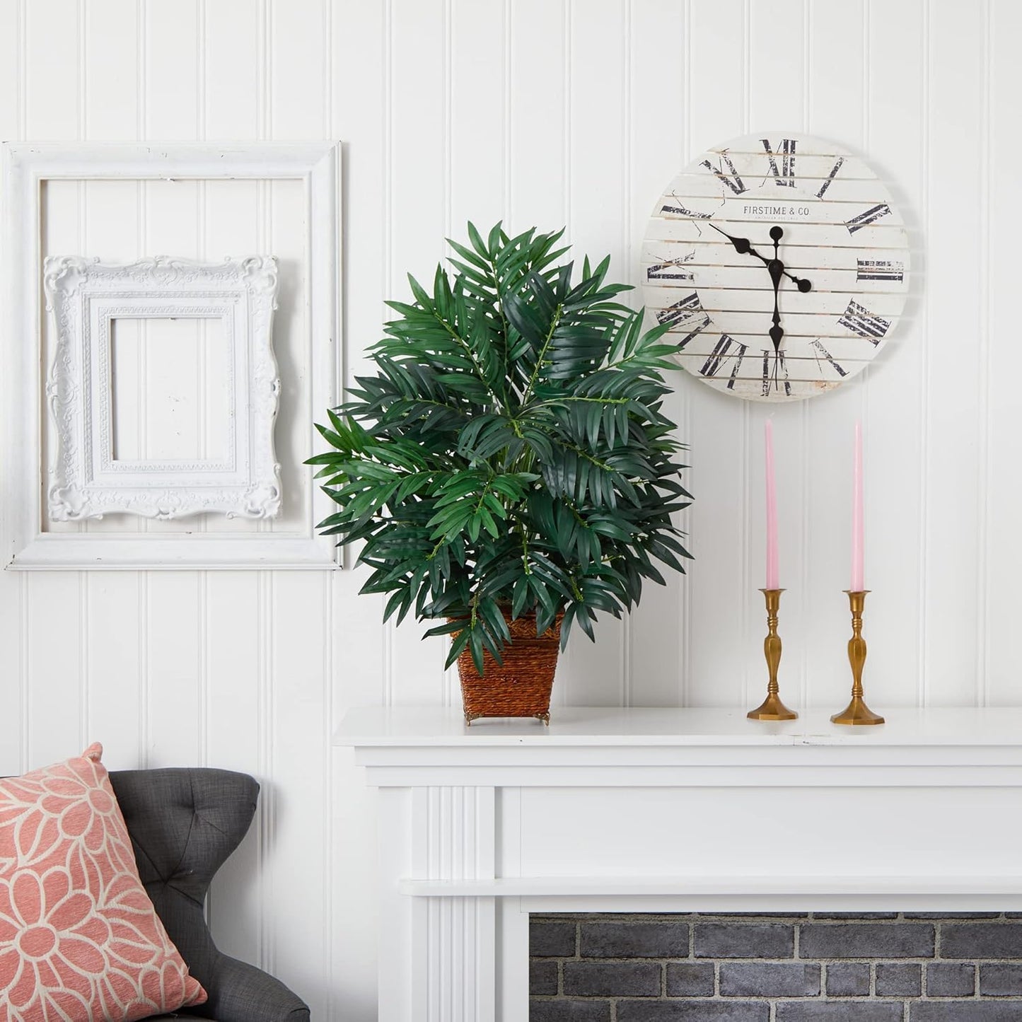 Nearly Natural Bamboo Palm with Wicker Basket Silk Plant