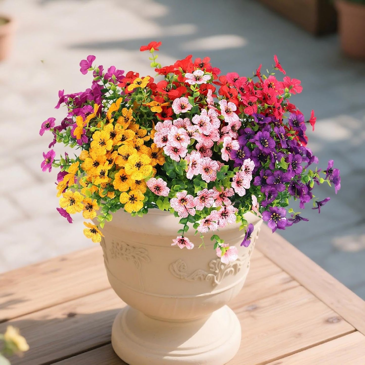 Outdoor Faux Plants 12 Bundles, Uv Resistant Artificial Outdoor Flowers, Artificial Flowers for Outdoors Indoor Porch Patio Home Yard Garden Window Box Pot Planters Decorations.