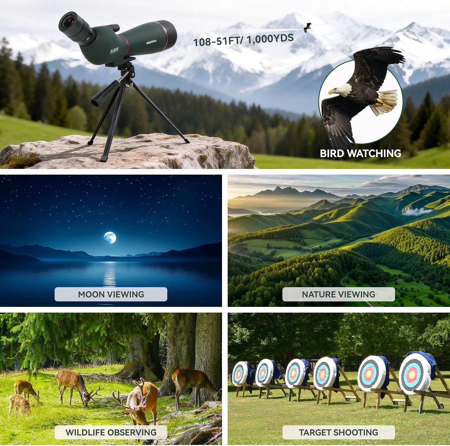 20-60x80 Spotting Scope - Spotting Scopes with Tripod Phone Holder, BAK4 FMC Waterproof Spotter Scope for Bird Watching, Target Shooting, Stargazing Dark Green
