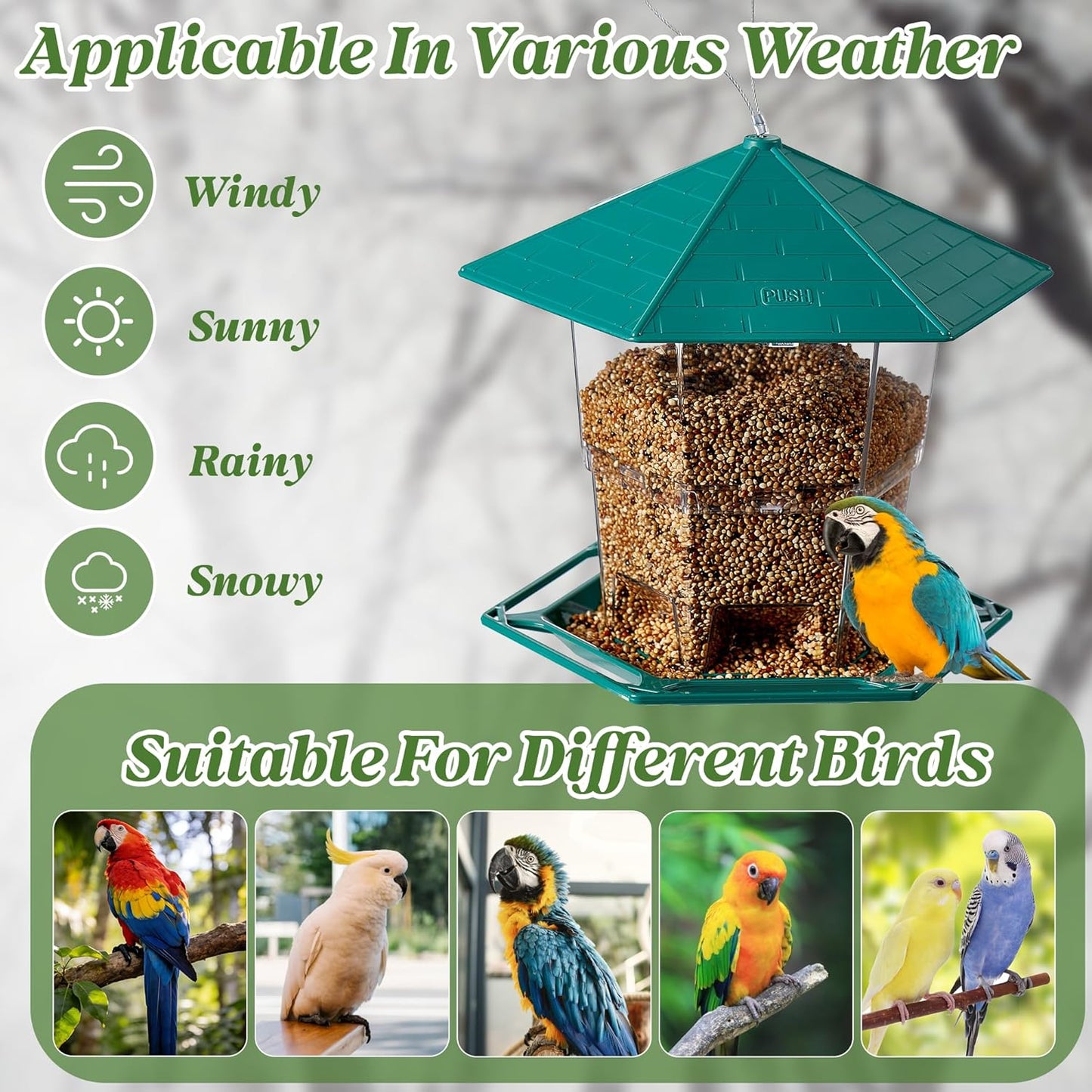 KSIA Klear Bird Feeder for Outdoor Hanging, Squirrel Proof Bird Feeders, Wild Birdfeeders Outside Hanging, Large Capacity Birdfeeder for Cardinal, Attracting Wild Birds, 2 Pack