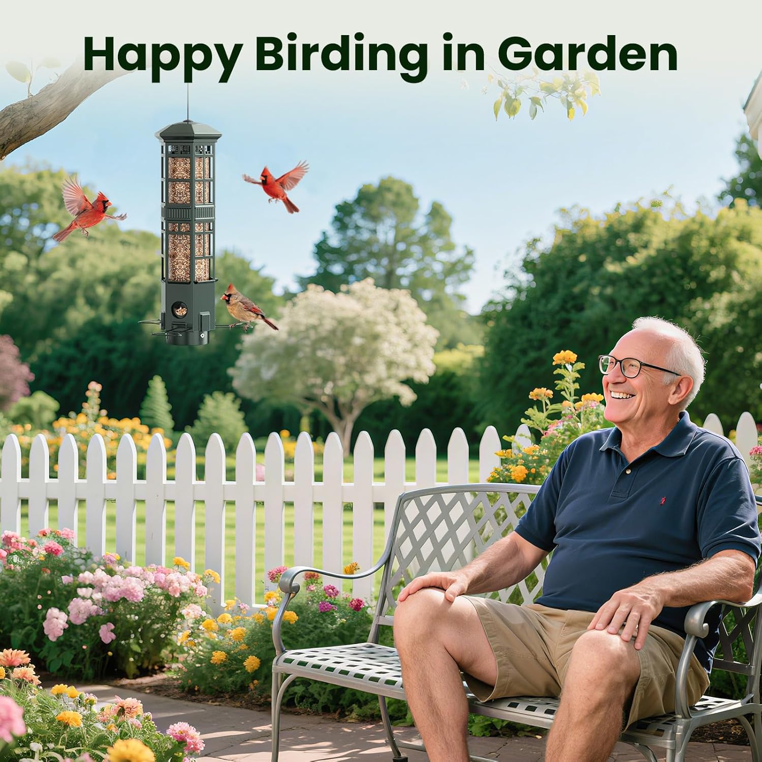 Squirrel Proof Bird Feeder for Outdoors, Gravity Spring Hanging Metal 